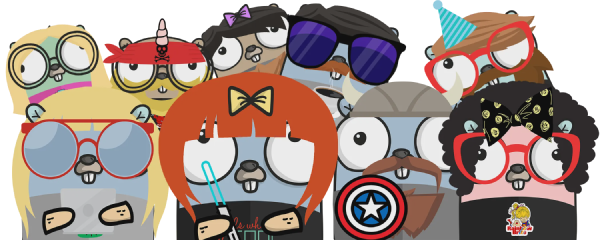 A group of diverse gophers courtesy of gopherize.me
